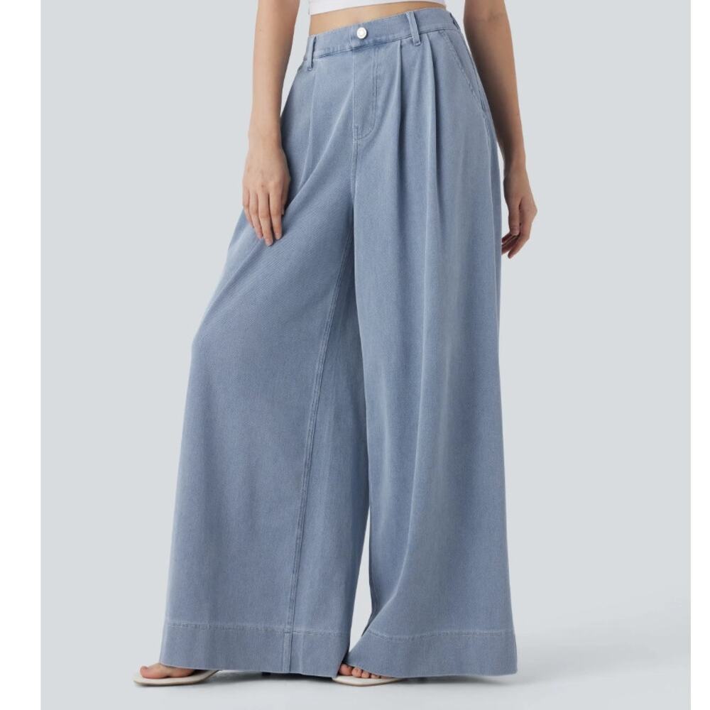 Halara Flex High-Waisted Wide Leg pull on jeans Cool Touch Quick Dry Denim M